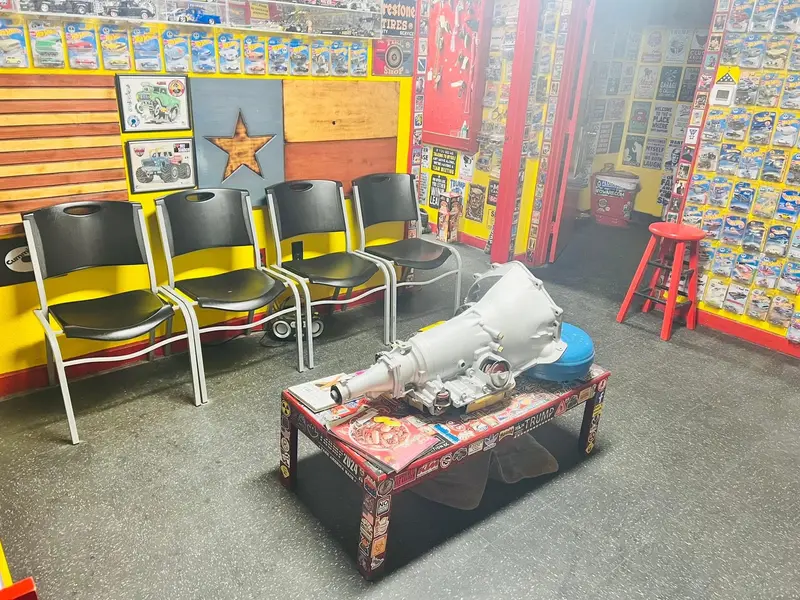 Customer waiting area with a transmission coffee table
