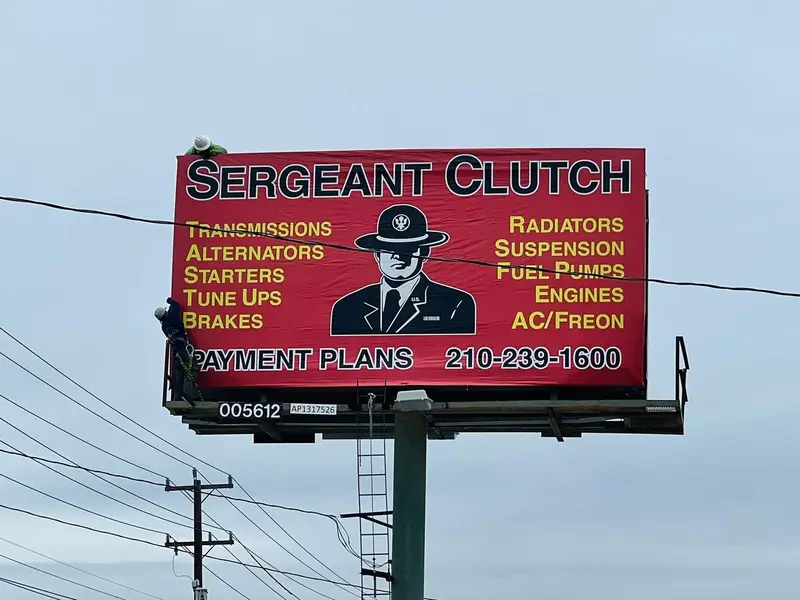 Sergeant Clutch billboard visible from Walzem Road
